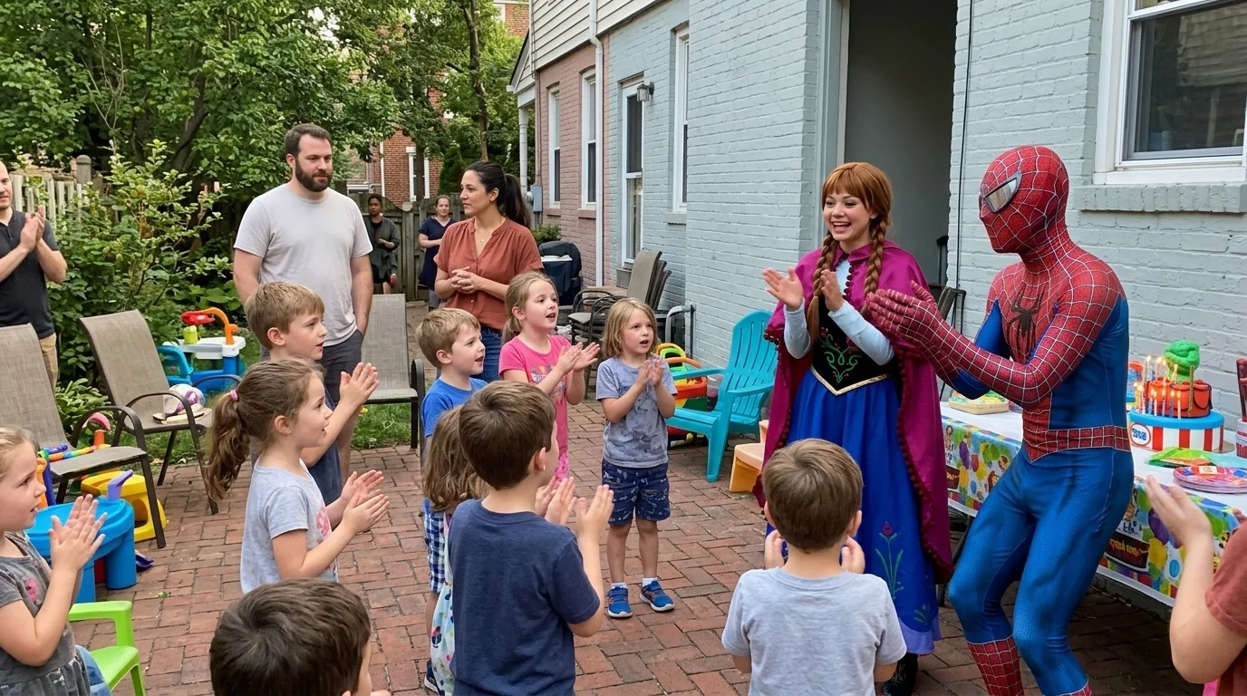 AI-generated illustration of philadelphia pa party entertainers and a birthday celebration.