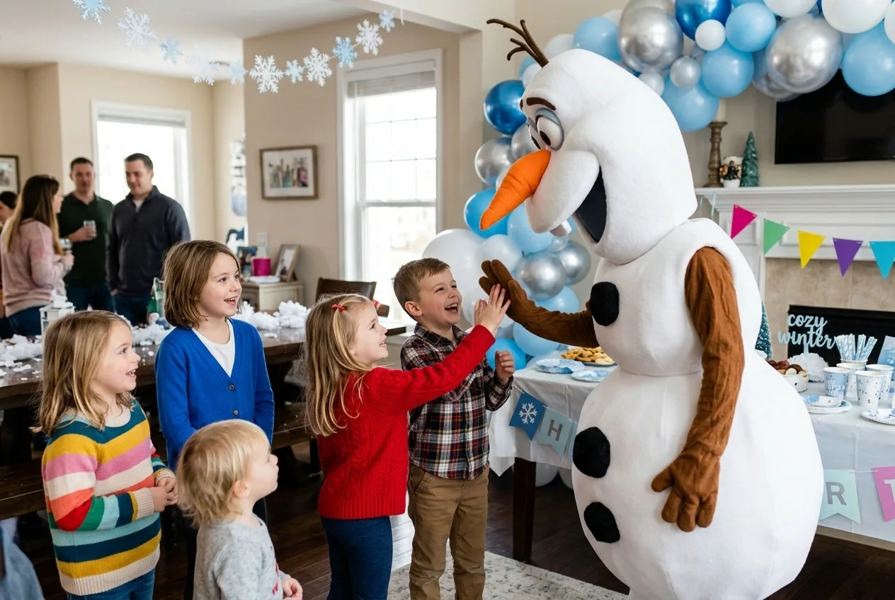 AI-generated illustration for the party idea: A Cozy Winter Birthday Party Plan for Kids.